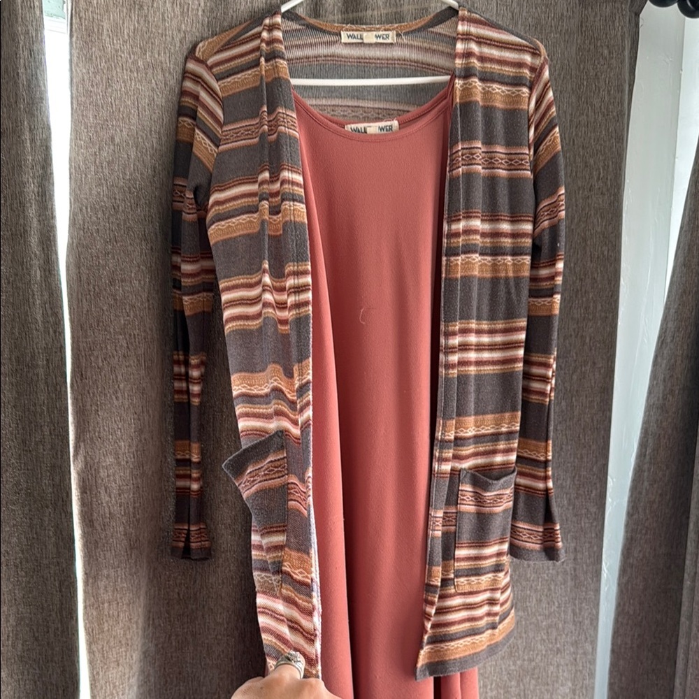 Wallflower Women's Multicolor Striped Cardigan & pink dress